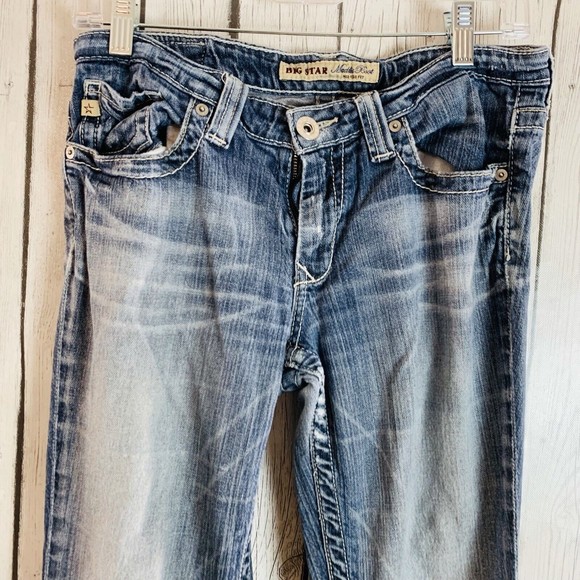 Womens Big Star Maddie Boot Cut Mid Rise Distressed Denim Blue Jeans Size 28s - Picture 2 of 8